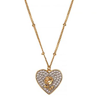 Two-Tone Sterling Silver Cubic Zirconia Rose Heart Pendant Necklace