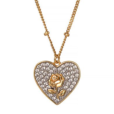 Two-Tone Sterling Silver Cubic Zirconia Rose Heart Pendant Necklace