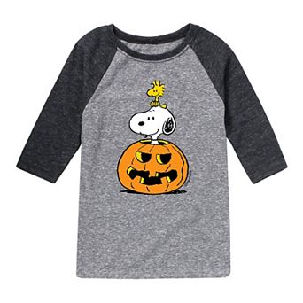 Boys 8-20 Peanuts Snoopy Woodstock Halloween Raglan Tee