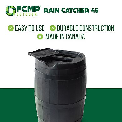 FCMP Outdoor RC45 45 Gallon Outdoor Rain Water Catcher Barrel Container, Black
