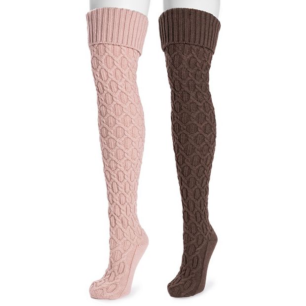 Cable knit over the knee outlet socks