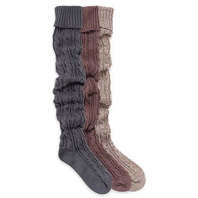 Women's MUK LUKS 3-Pack Cable Knit Over-the-Knee Socks