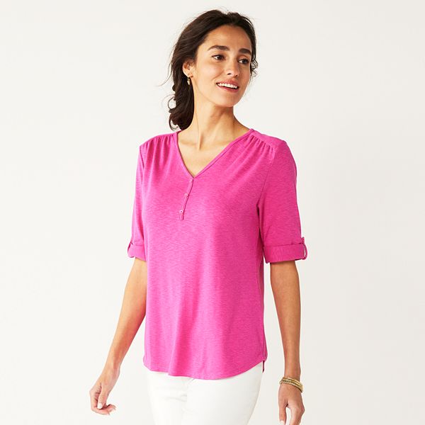 Women's Croft & Barrow® RollTab Sleeve Henley Top