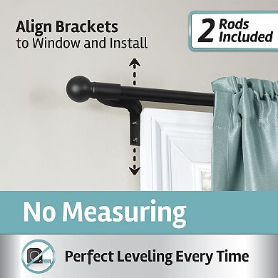 Zenna Home Smart Rods Easy Install Adjustable Cafe Window Rod with Ball Finials
