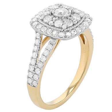 Sterling Silver 1 Carat T.W. Diamond Square Shape Halo Ring