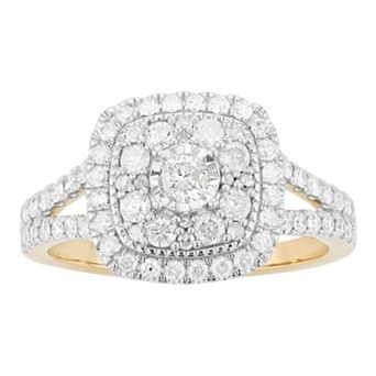 Sterling Silver 1 Carat T.W. Diamond Square Shape Halo Ring