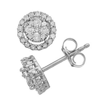 Sterling Silver 1/2 Carat T.W. Diamond Circle Halo Stud Earrings