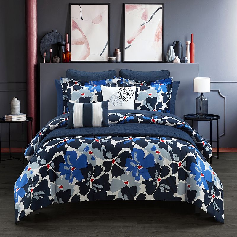 Chic Home Malea Comforter Set with Coordinating Throw Pillows, Blue, Twin