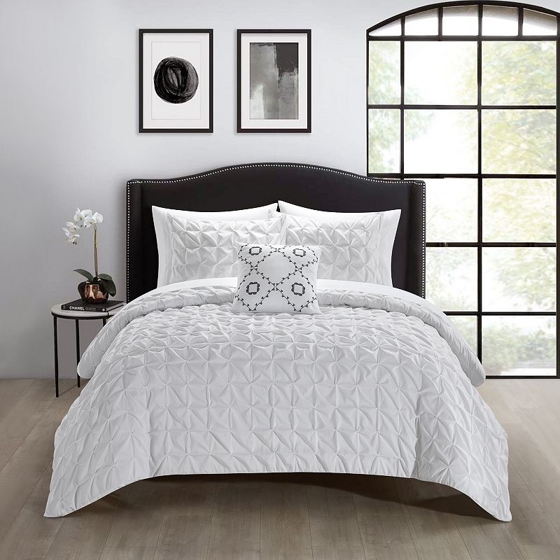 Chic Home Mercer Comforter Set with Coordinating Throw Pillows, White, Quee