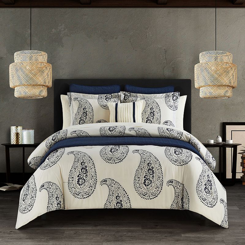 Chic Home Maison Comforter Set with Coordinating Throw Pillows, Blue, Queen