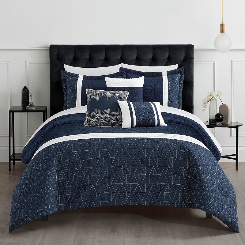 Chic Home Macie Comforter Set with Coordinating Throw Pillows, Blue, King