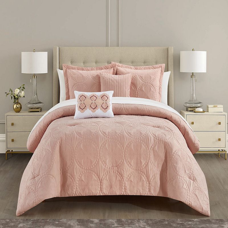 Chic Home Adaline Comforter Set with Coordinating Throw Pillows, Pink, Quee