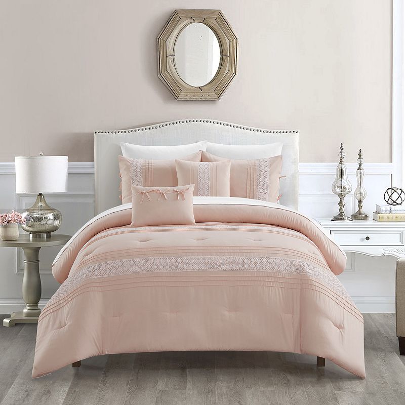 Chic Home Brice Comforter Set with Coordinating Throw Pillows, Pink, King