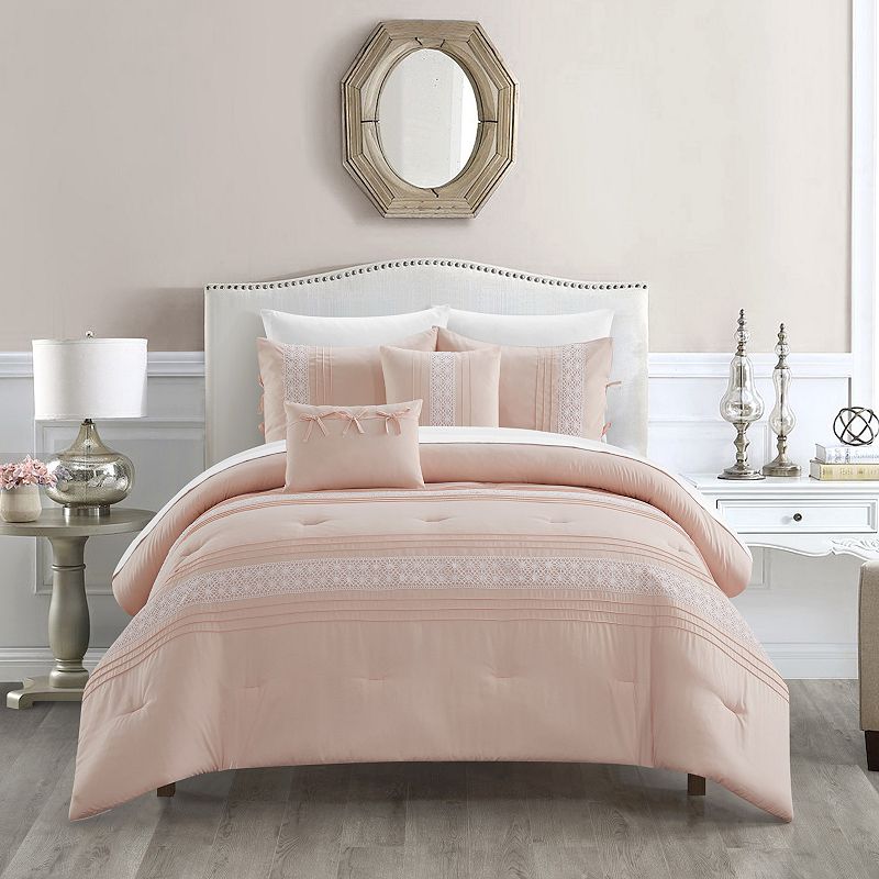 Chic Home Brice Comforter Set with Coordinating Throw Pillows, Pink, Twin X