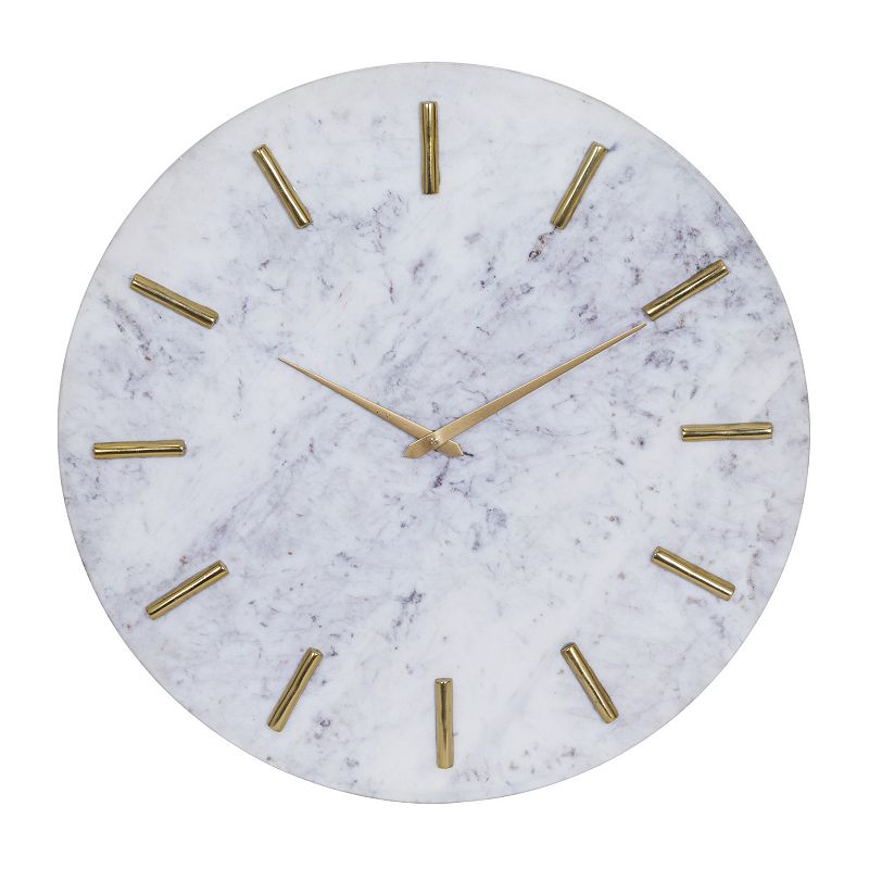 CosmoLiving by Cosmopolitan Marble Gold Finish Wall Clock, White