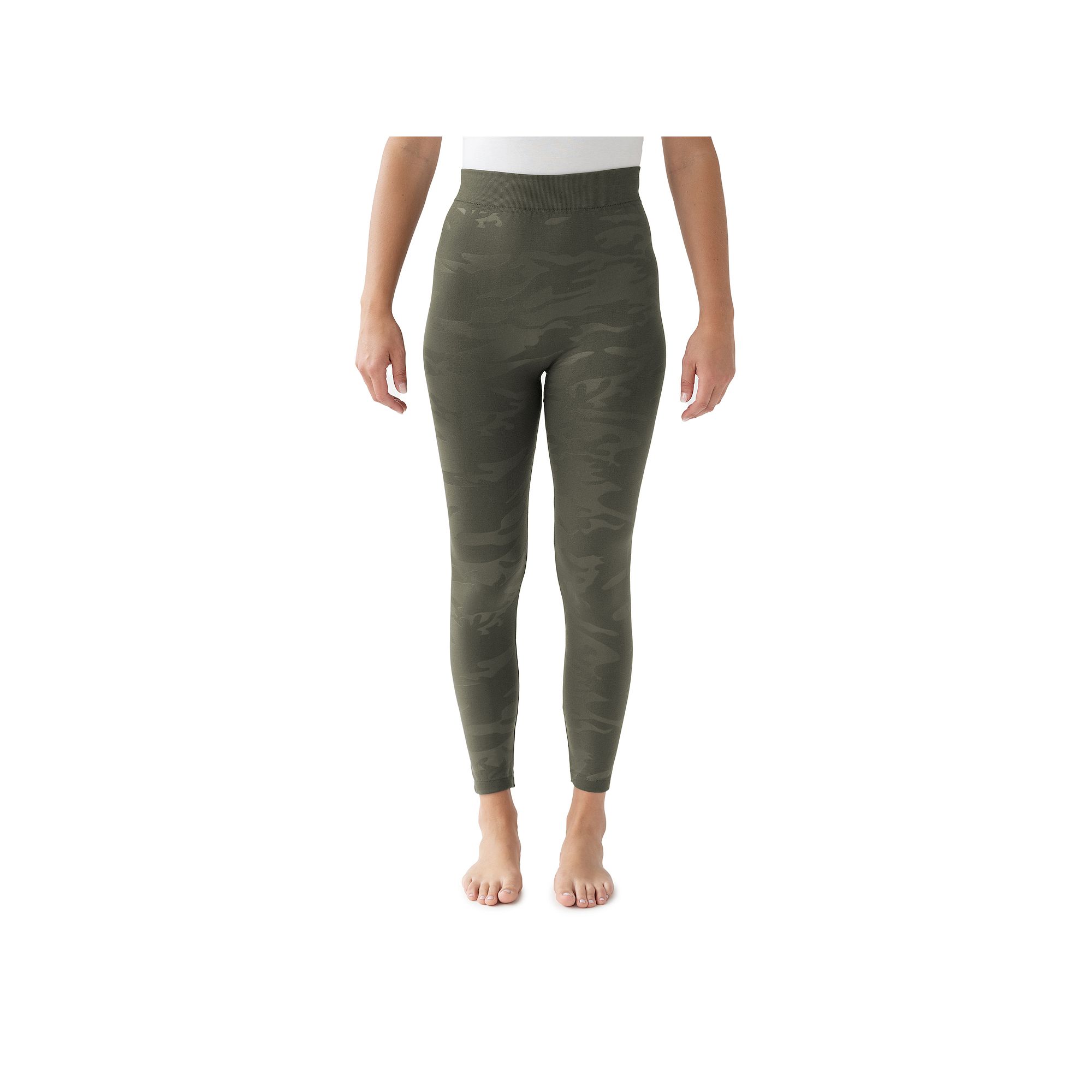Womens MUK LUKS Fleece Lined Embossed Leggings, Size: Medium-Large, Dark G