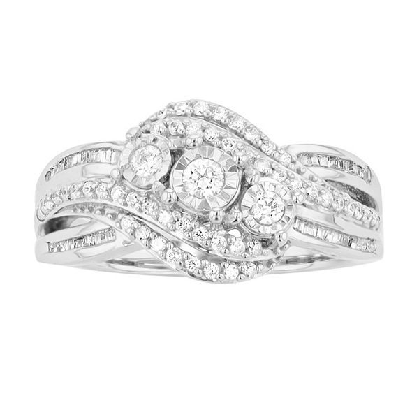 Sterling Silver 1/2 Carat T.W. Diamond 3-Stone Ring