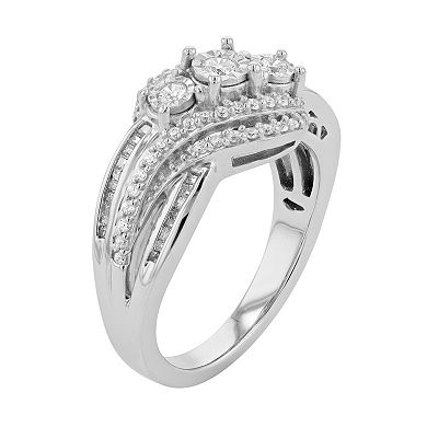 Sterling Silver 1/2 Carat T.W. Diamond 3-Stone Ring