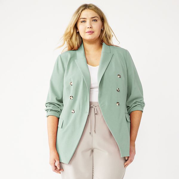 NINE WEST Womens Plus Size Sequin Tweed Jacket 