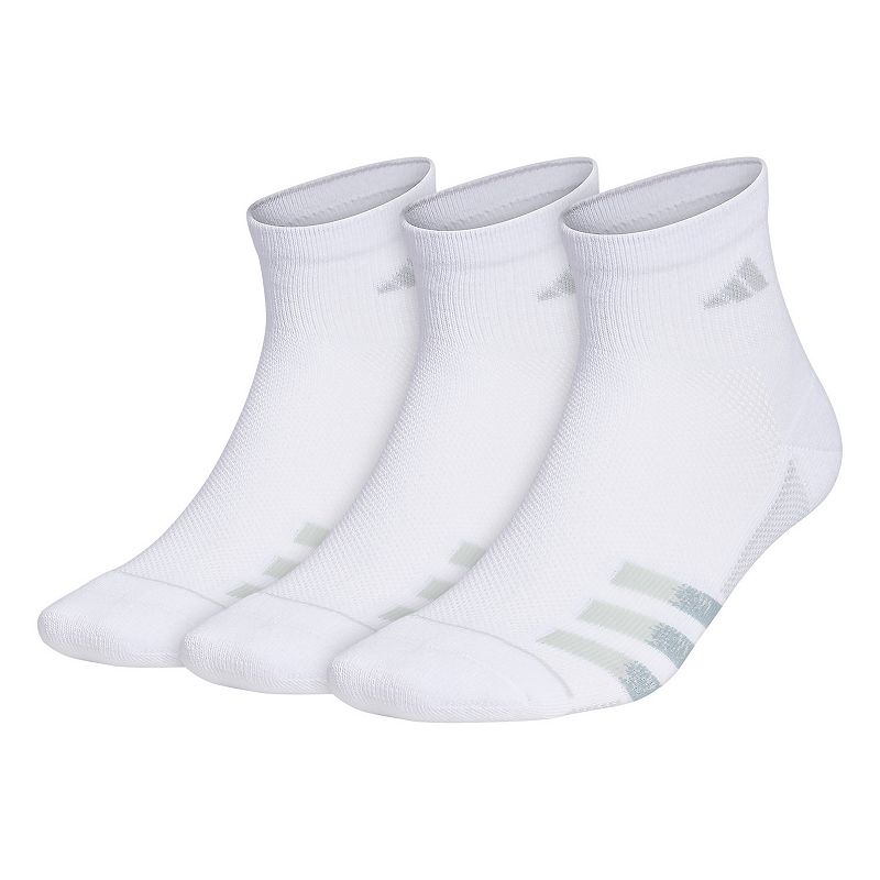 Mens adidas 3-pack Superlite Stripe 3 Quarter Socks, Size: 6-12, White