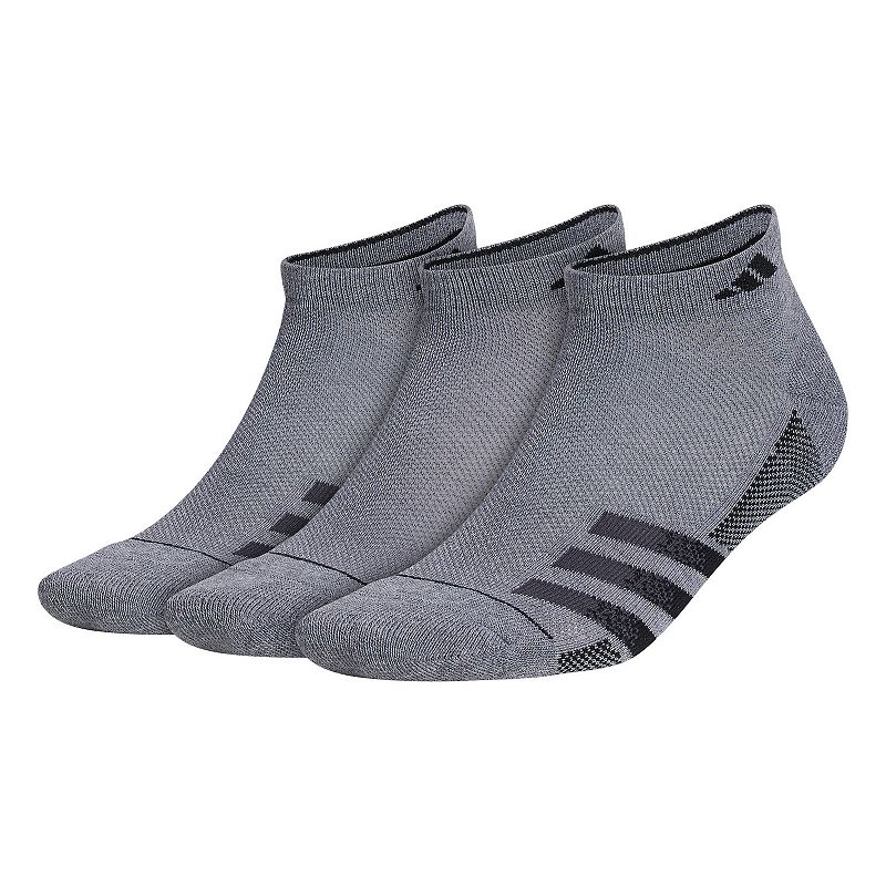 Mens adidas 3-pack Superlite Stripe 3 Low-Cut Socks, Size: 6-12, Dark Grey