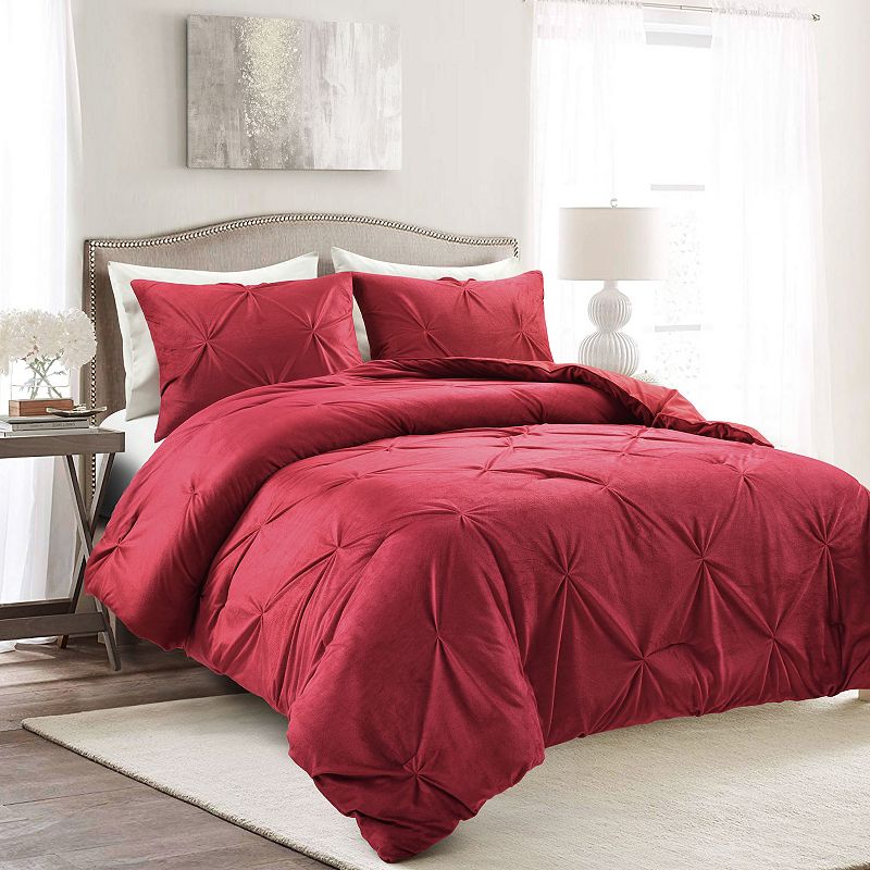 Lush Decor Soft Velvet Diamond Pintuck Oversized Comforter Set, Red, King