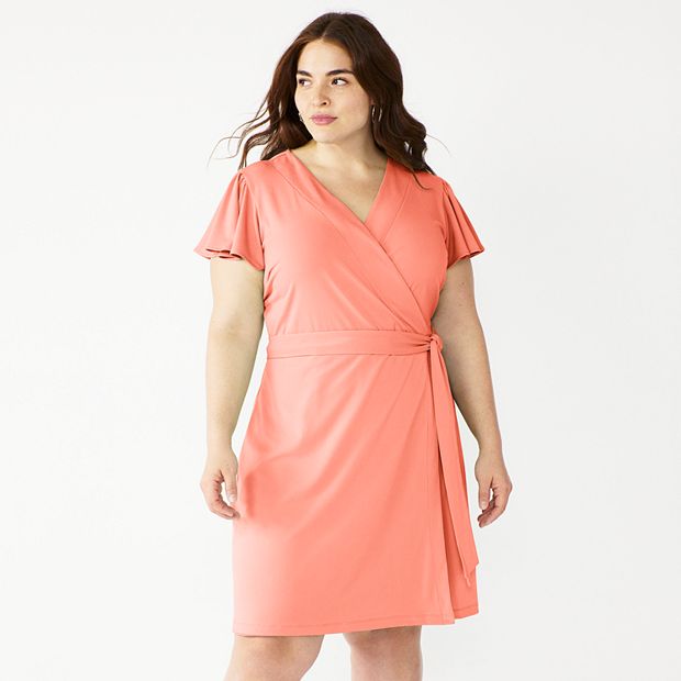 Plus Size Nine West Flutter Sleeve Wrap Dress