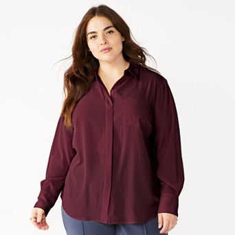 Plus Size Nine West Drapey Button Down Shirt