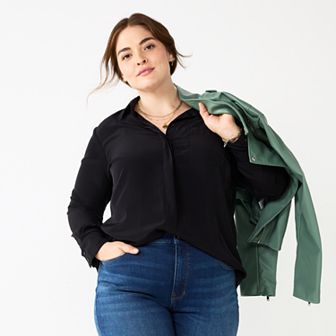 Plus Size Nine West Drapey Button Down Shirt