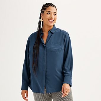 Plus Size Nine West Drapey Button Down Shirt