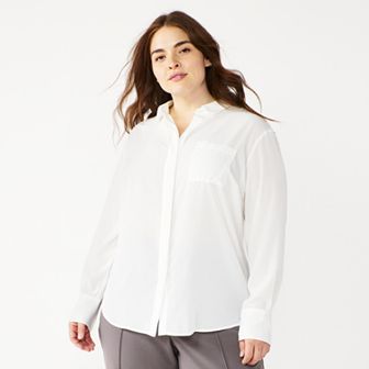 Plus Size Nine West Drapey Button Down Shirt