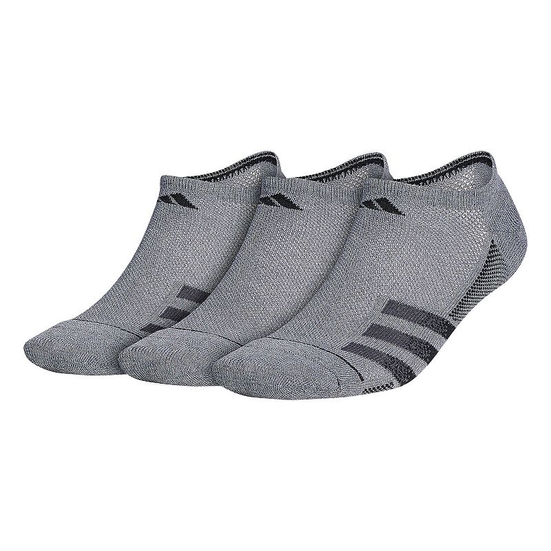 Mens adidas 3-pack Superlite Stripe 3 No-Show Socks, Size: 6-12, Dark Grey