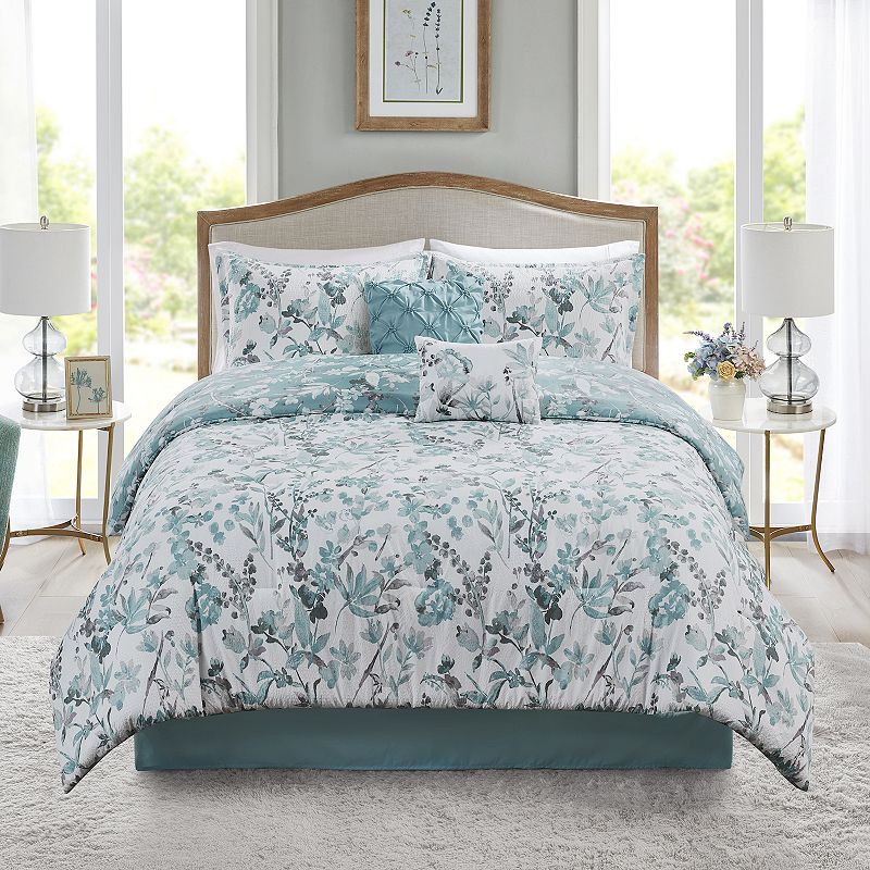 Madison Park Jeanie 6-Piece Comforter Set With Coordinating Pillows, Blue, 