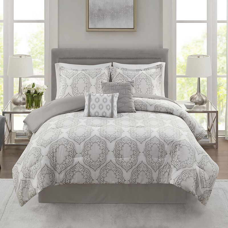 Madison Park Maxwell 6-Piece Comforter Set with Throw Pillows, Grey, Cal Ki