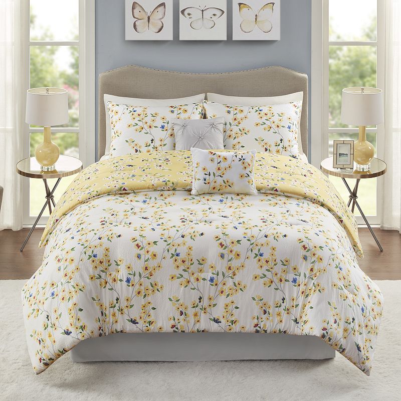 Madison Park Liz 6-Piece Comforter Set With Coordinating Throw Pillows, Gre