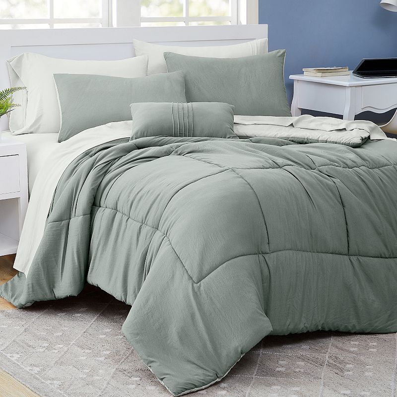 Modern Threads 6-Piece Garment Washed Complete Bed Set, Green, King