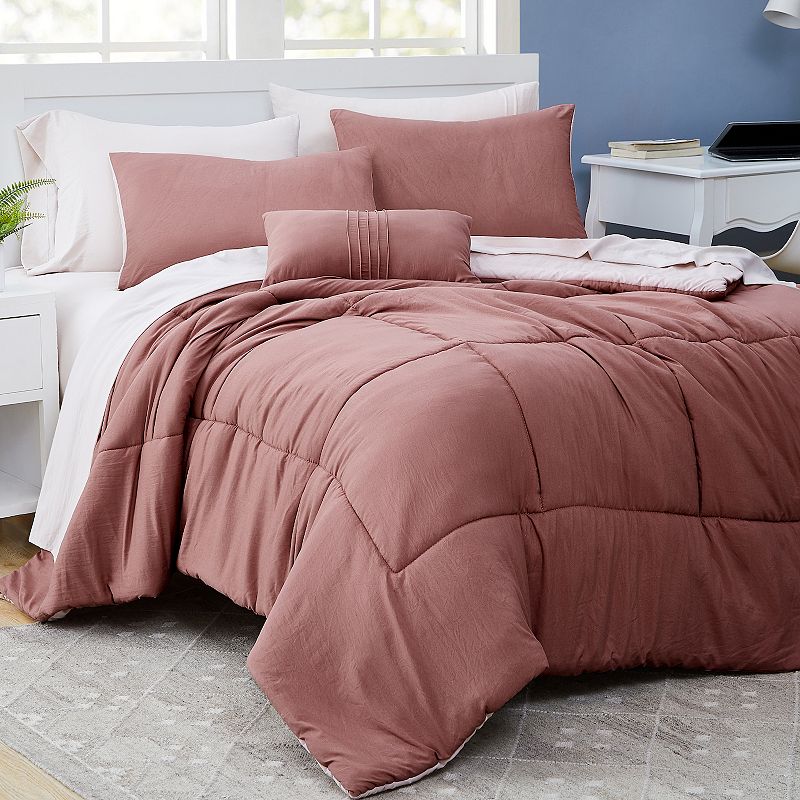 Modern Threads 6-Piece Garment Washed Complete Bed Set, Pink, King