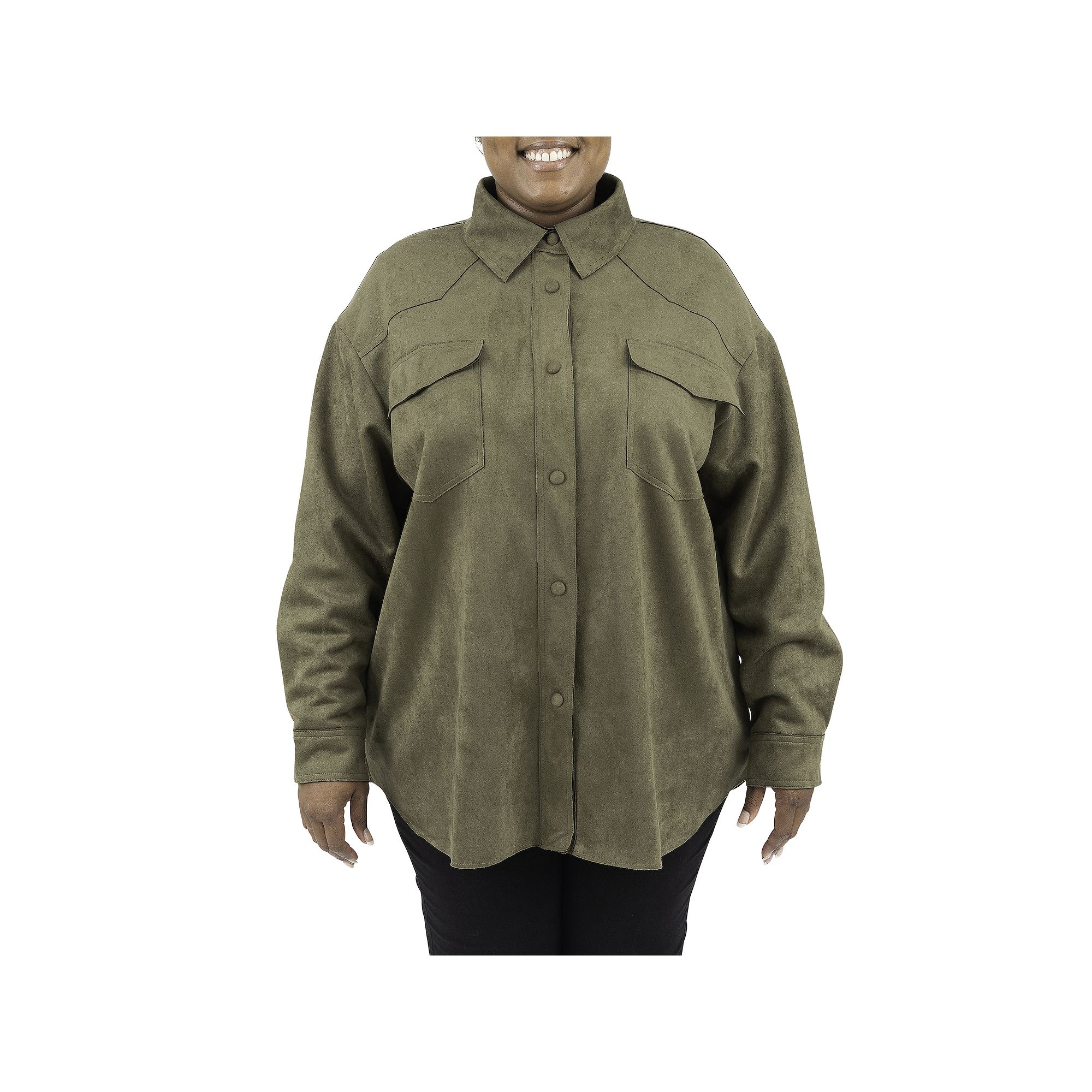 Plus Size Fleet Street Faux-Suede Shacket, Womens, Size: 1XL, Dark Green