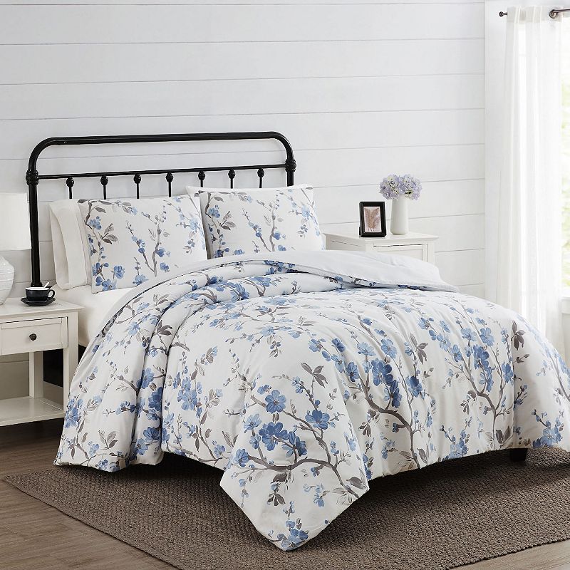 Cannon Kasumi Floral Comforter Set with Shams, Blue, King