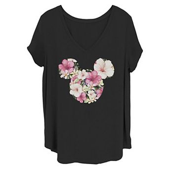 Disney's Mickey Mouse Tropical Floral Mouse Ears Juniors' Plus Size Graphic Tee