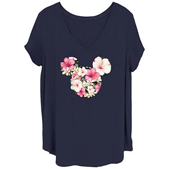 Disney's Mickey Mouse Tropical Floral Mouse Ears Juniors' Plus Size Graphic Tee