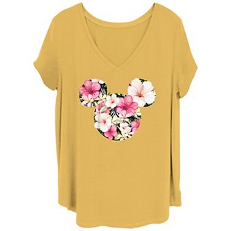 Disney's Mickey Mouse Tropical Floral Mouse Ears Juniors' Plus Size Graphic Tee