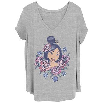 Juniors' Plus Disney Mulan Floral Portrait Vintage Tee