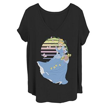 Juniors' Plus Disney Cinderella Basket Of Flowers Gradient Sunset Tee