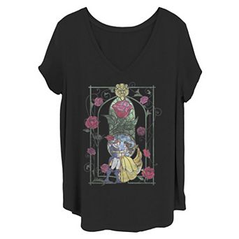 Disney's Beauty And The Beast Stained Glass Portrait Juniors' Plus Size Graphic Tee