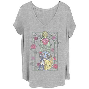 Disney's Beauty And The Beast Stained Glass Portrait Juniors' Plus Size Graphic Tee