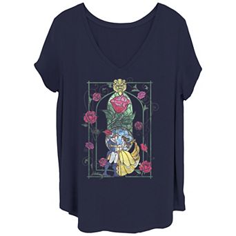 Disney's Beauty And The Beast Stained Glass Portrait Juniors' Plus Size Graphic Tee