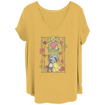 Disney's Beauty And The Beast Stained Glass Portrait Juniors' Plus Size Graphic Tee