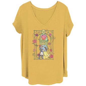 Disney's Beauty And The Beast Stained Glass Portrait Juniors' Plus Size Graphic Tee