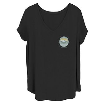 Juniors' Plus Size Star Wars The Mandalorian The Child Bassinet Left Chest Tee